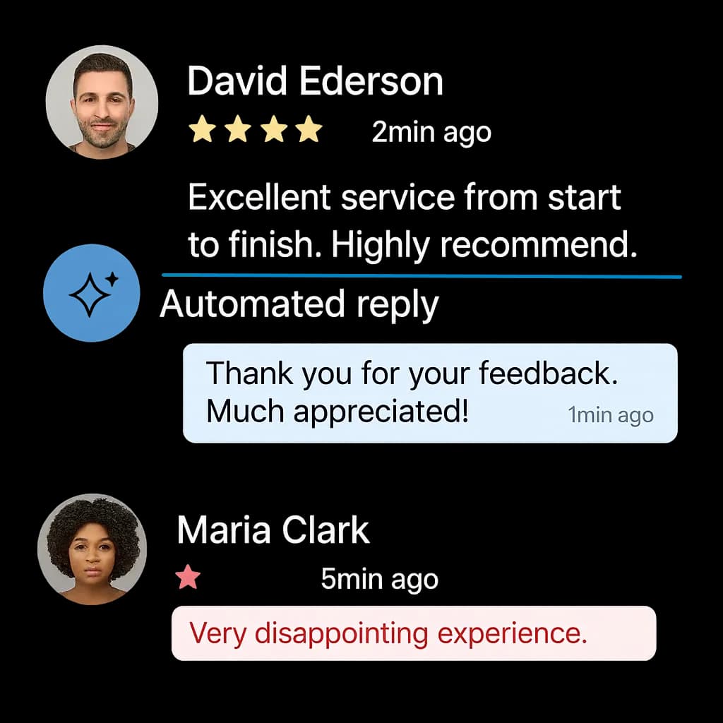 GBP Rank AI review automation drafting branded responses to Google customer reviews
