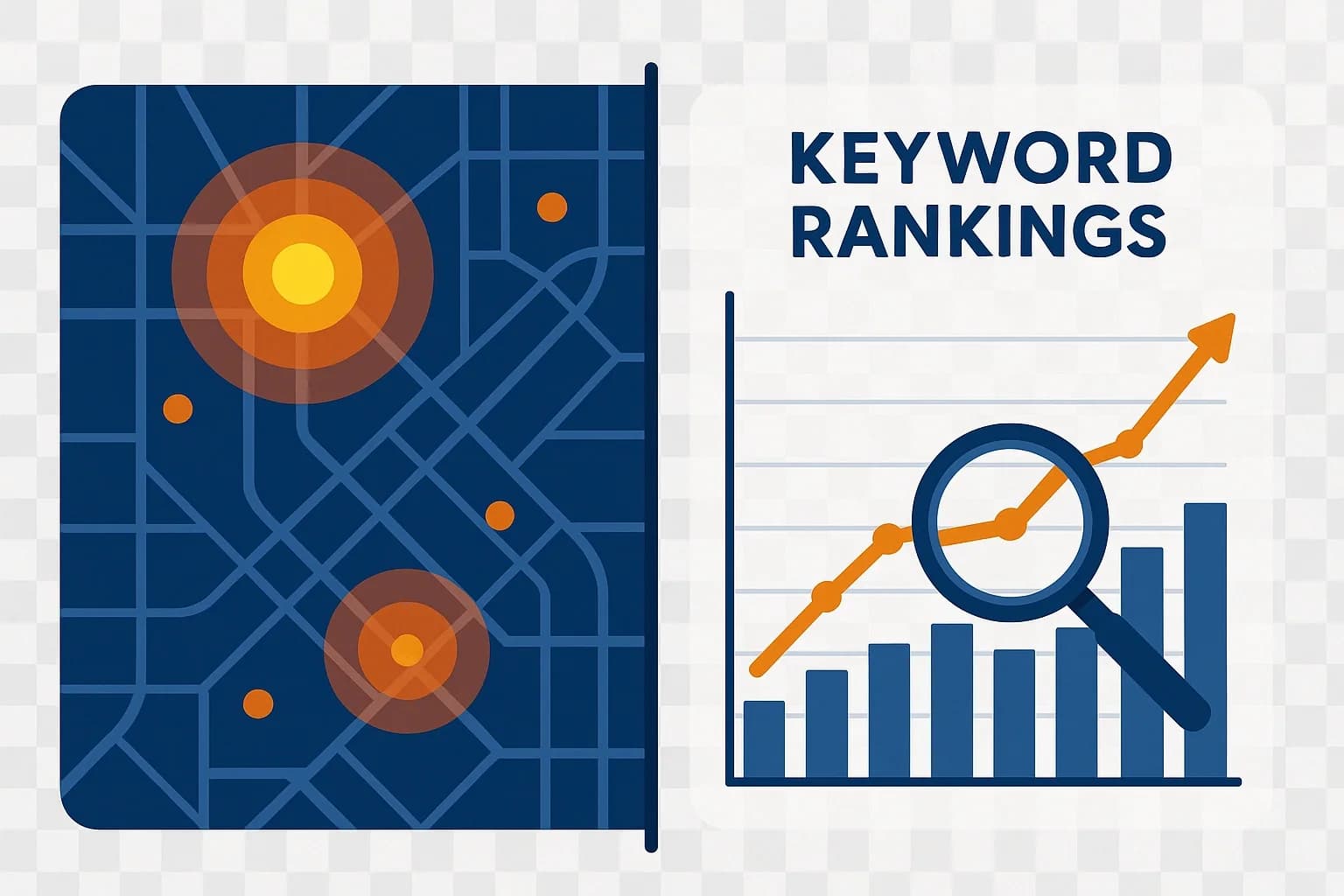 GBP Rank AI local ranking heatmap report showing keyword visibility by area